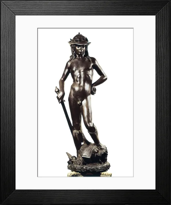 Framed Print : DONATELLO, Donato de Betto Bardi, called (1386-1466). David. ca. 1430. Renaissance art. Quattrocento. Sculpture on bronze. ITALY. Florence. Bargello National Museum
