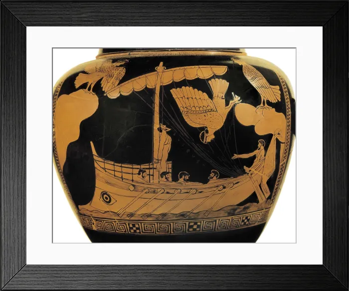Framed Print : Ulysses and the Sirens. ca. 450 BC. Red-figure attic stamnos depicting Ulysses and the Sirens, illustrating an episode of Homer's Odyssey. Archaic Greek art. Ceramics Framed Print : Ulysses and the Sirens. ca. 450 BC. Red-figure attic stamnos depicting Ulysses and the Sirens, illustrating an episode of Homer's Odyssey. Archaic Greek art. Ceramics