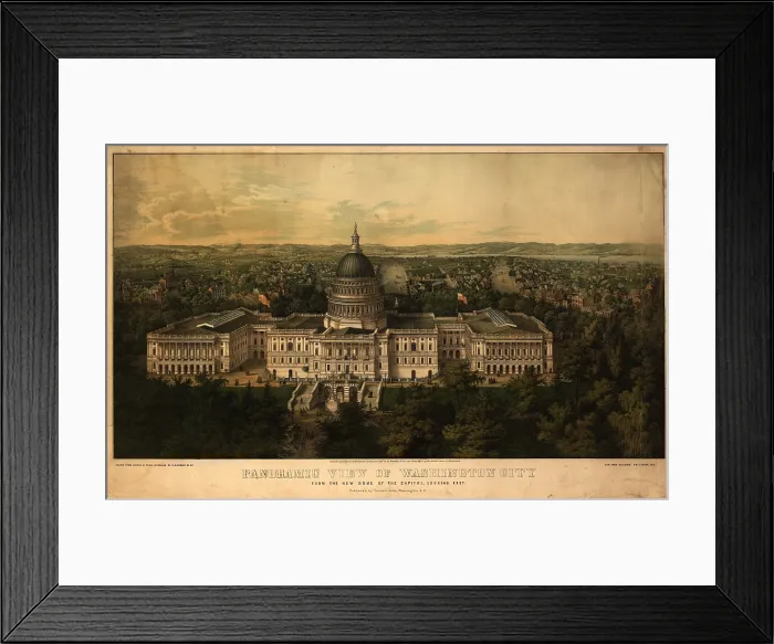 Framed Print : 1857 panoramic view of Washington D.C. with the new dome of the Capitol, looking east Framed Print : 1857 panoramic view of Washington D.C. with the new dome of the Capitol, looking east