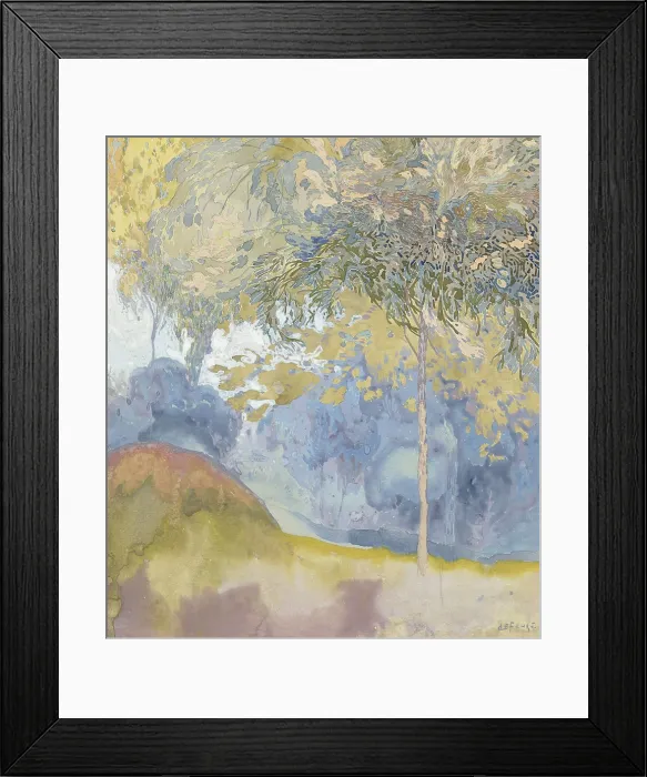 Framed Print : Arboreal Landscape, by Georges de Feure, 1890-1930, French art, watercolor painting. Stylized intimate landscape with trees for a wall decoration. (BSLOC_2016_1_127)