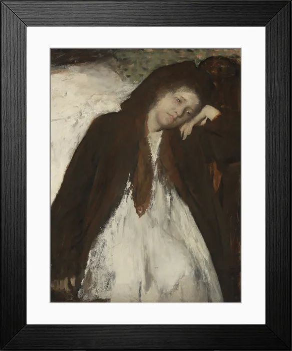 Framed Print : Convalescent, by Edgar Degas, 1873-87, French impressionist painting, oil on canvas. A sick young woman rests her tilted head on her hand