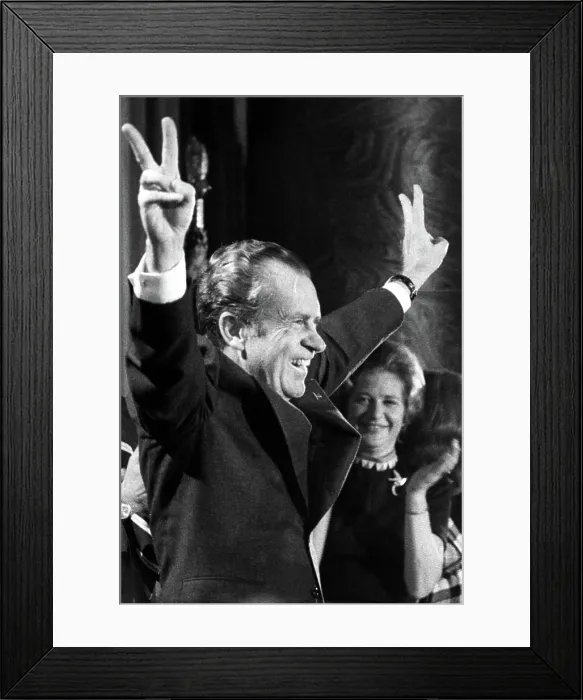 Framed Print : RICHARD NIXON-President Nixon responds to a cheering young Republican crowd at their leadership conference in a Washington hotel, Washington, D.C. 2 / 28 / 74 Framed Print : RICHARD NIXON-President Nixon responds to a cheering young Republican crowd at their leadership conference in a Washington hotel, Washington, D.C. 2 / 28 / 74