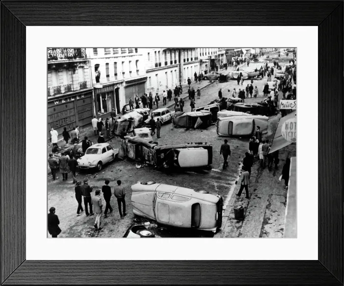 Framed Print : RIOTS-Auto Barricade on Guy Lussac Street in Paris during the riots of 1968.. Courtesy: CSU Archives / Everett Collection Framed Print : RIOTS-Auto Barricade on Guy Lussac Street in Paris during the riots of 1968.. Courtesy: CSU Archives / Everett Collection