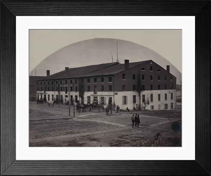 Framed Print : The Civil War, north side of Libby Prison, a Confederate military prison taken over by Union troops, Richmond, Virginia, photograph by Andrew J. Russell, April, 1865
