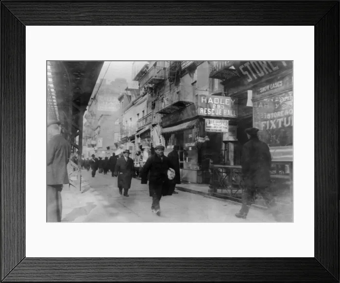 Framed Print : New York City, the Bowery, people walking down a busy commercial street, photograph, January 26, 1914 Framed Print : New York City, the Bowery, people walking down a busy commercial street, photograph, January 26, 1914