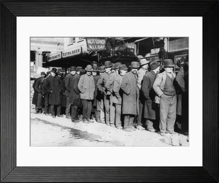 Framed Print : New York City, the Bowery, men waiting for bread in bread line, photograph, February 7, 1910