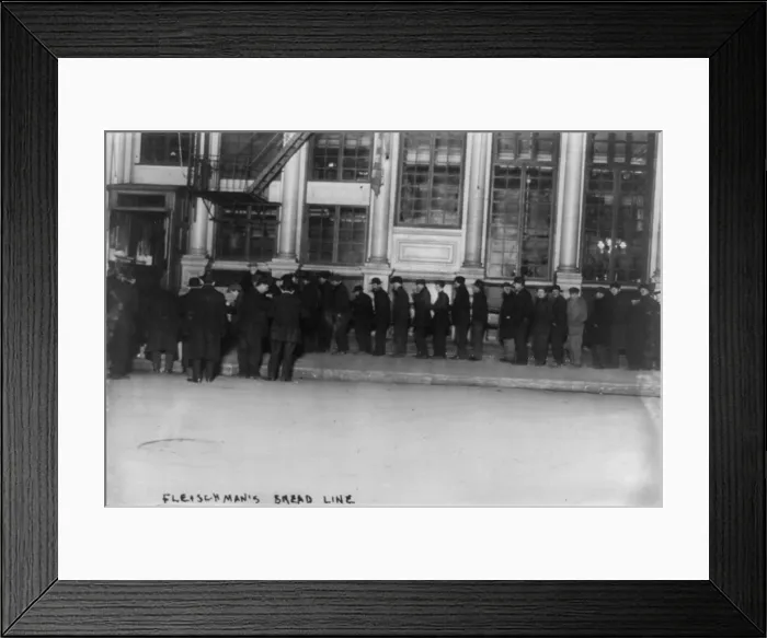 Framed Print : New York City, the Bowery, Bowery men waiting on Fleischman's bread line, photograph, December, 1913
