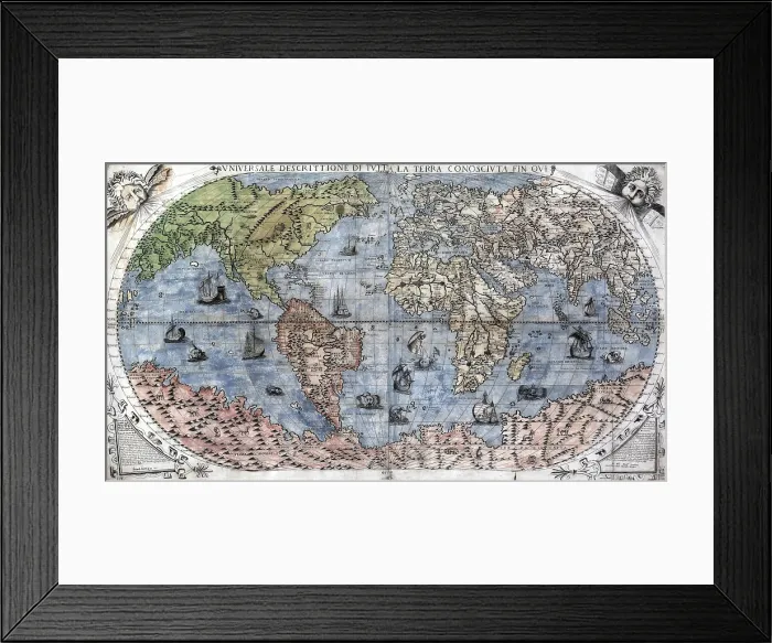 Framed Print : 1565 World Map by Paulo Forlani, based on the work of Giacomo Gastaldi
