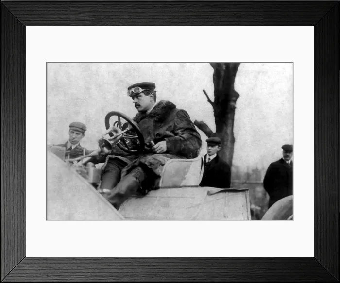 Framed Print : William Kissam Vanderbilt II, seated at the wheel of a racing car. 1906