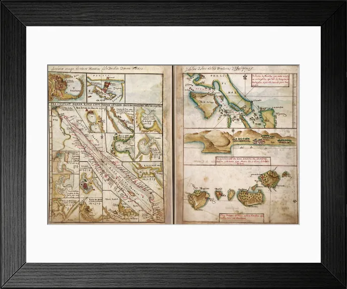 Framed Print : 1630 Portuguese map of Asia, showing the coast in great detail gathered by a century of the Portuguese explorations in Asia