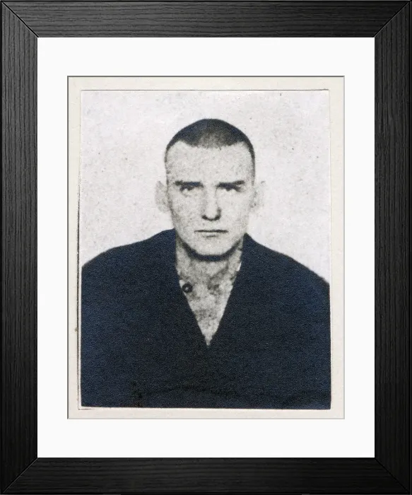 Framed Print : Wild West. Dave Merrill, mug shot, in prison garb, 1902