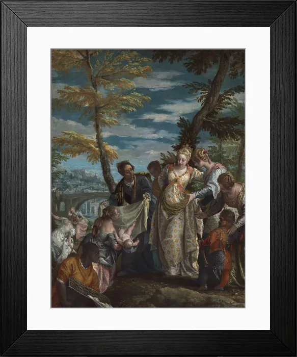 Framed Print : The Finding of Moses, by Veronese, 1570-75, Italian painting, oil on canvas. Pharaoh's daughter finding the baby Moses (BSLOC_2016_6_223)