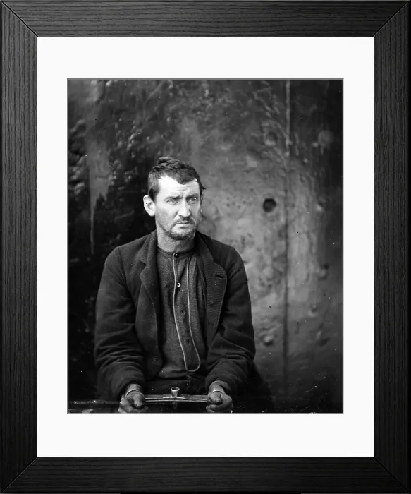 Framed Print : Assassins. Edman Spangler, a 'conspirator, ' manacled. Photograph by Alexander Gardner, April 1865 Framed Print : Assassins. Edman Spangler, a 'conspirator, ' manacled. Photograph by Alexander Gardner, April 1865