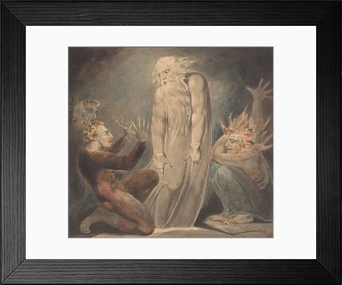 Framed Print : The Ghost of Samuel Appearing to Saul, by William Blake, 1800, British painting, drawing, pen and ink with watercolor over graphite