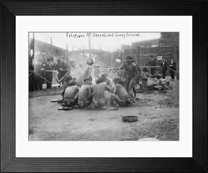 Framed Print : Coney Island, Filipinos in loin cloths sitting in circle together at Dreamland, New York, photograph, May 27, 1907 Framed Print : Coney Island, Filipinos in loin cloths sitting in circle together at Dreamland, New York, photograph, May 27, 1907