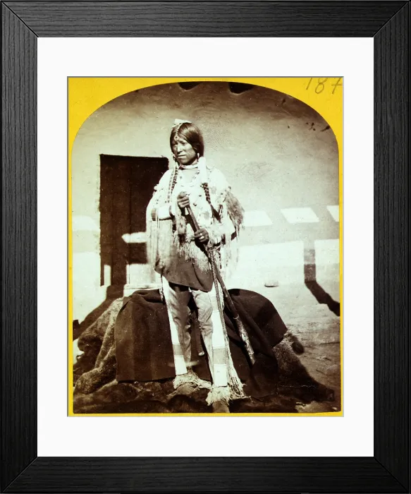 Framed Print : Wild West. Shee-zah-nan-tan, Jicarilla Apache Brave in characteristic costume, northern New Mexico. Timothy O'Sullivan, photographer, 1874 Framed Print : Wild West. Shee-zah-nan-tan, Jicarilla Apache Brave in characteristic costume, northern New Mexico. Timothy O'Sullivan, photographer, 1874