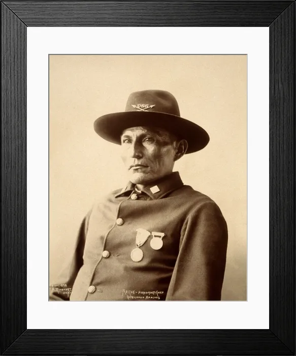 Framed Print : Wild West. Naiche, Chiricahua Apache chief, half-length portrait, facing left, dressed in a military uniform decorated with medals, Adolph F. Muhr, photographer, 1898