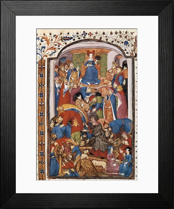 Framed Print : Ms 858 (487). Folio 1. Prologue. Allegory of Fortune. 'Le Livre des cas des nobles hommes et femmes' (On Fates of Famous Men and women) Framed Print : Ms 858 (487). Folio 1. Prologue. Allegory of Fortune. 'Le Livre des cas des nobles hommes et femmes' (On Fates of Famous Men and women)