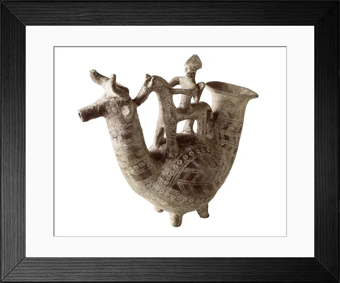 Framed Print : Askos Benacci. 7th c. BC. Vase used for storing perfumes and ointments. Iron Age. Villanova Culture. Terra-cotta. ITALY. Bologna. Civic Archaeological Museum. Proc: ITALY