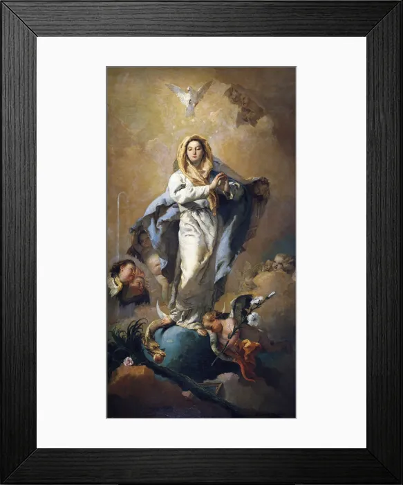 Framed Print : TIEPOLO, Giovanni Battista (1696-1770). The Immaculate Conception. 1767 - 1769. The Immaculate with Marian symbols, angels and the Holy Spirit. Baroque art. Oil on canvas. SPAIN