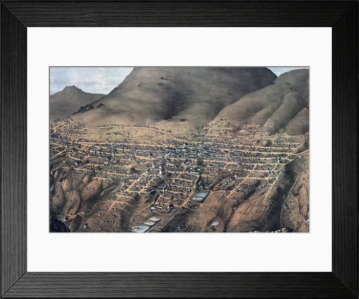 Framed Print : Birds eye view of Virginia City, Nevada. Drawn by Augustus Koch. color lithograph, 1875 Framed Print : Birds eye view of Virginia City, Nevada. Drawn by Augustus Koch. color lithograph, 1875