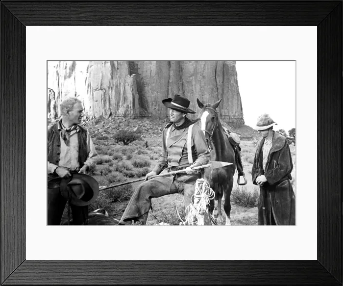Framed Print : THE SEARCHERS, from left: Harry Carey Jr. John Wayne, Hank Worden, 1956
