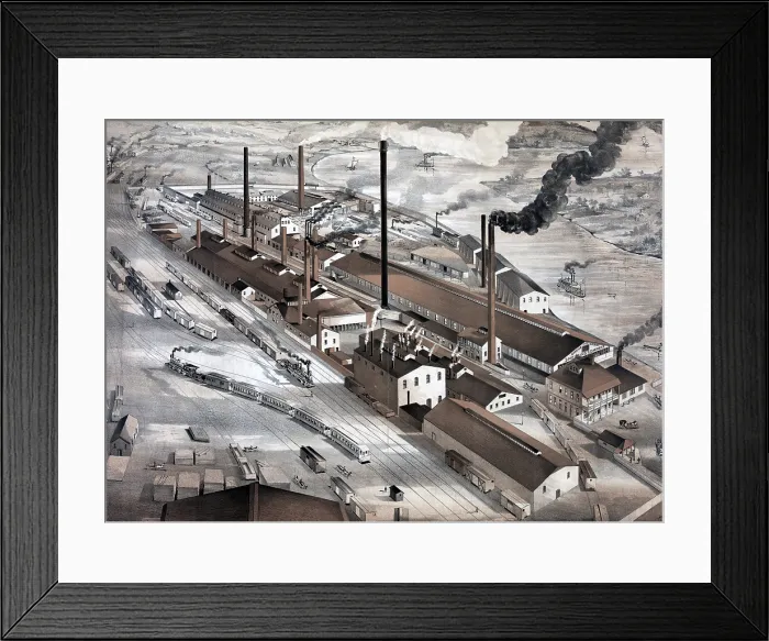 Framed Print : Smelting and refining plant, The Omaha and Grant Smelting Company, Omaha, Nebraska. color lithograph ca. 1880s Framed Print : Smelting and refining plant, The Omaha and Grant Smelting Company, Omaha, Nebraska. color lithograph ca. 1880s