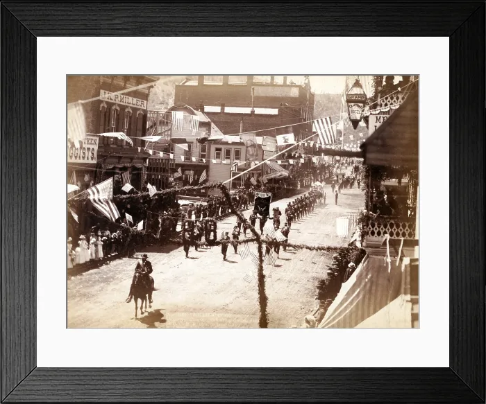 Framed Print : Jollification. Parade celebrating the building of D.O.R.R. road to Lead City. Deadwood, Dakota Territory. photo by John C. Grabill, 1887 Framed Print : Jollification. Parade celebrating the building of D.O.R.R. road to Lead City. Deadwood, Dakota Territory. photo by John C. Grabill, 1887