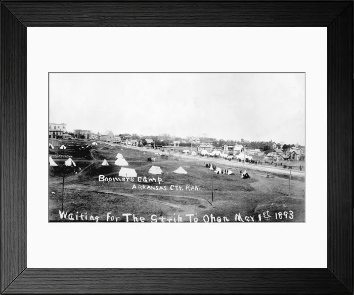 Framed Print : Boomers Camp, waiting for the strip to open, Arkansas City, Kansas, photograph, March 1, 1893 Framed Print : Boomers Camp, waiting for the strip to open, Arkansas City, Kansas, photograph, March 1, 1893