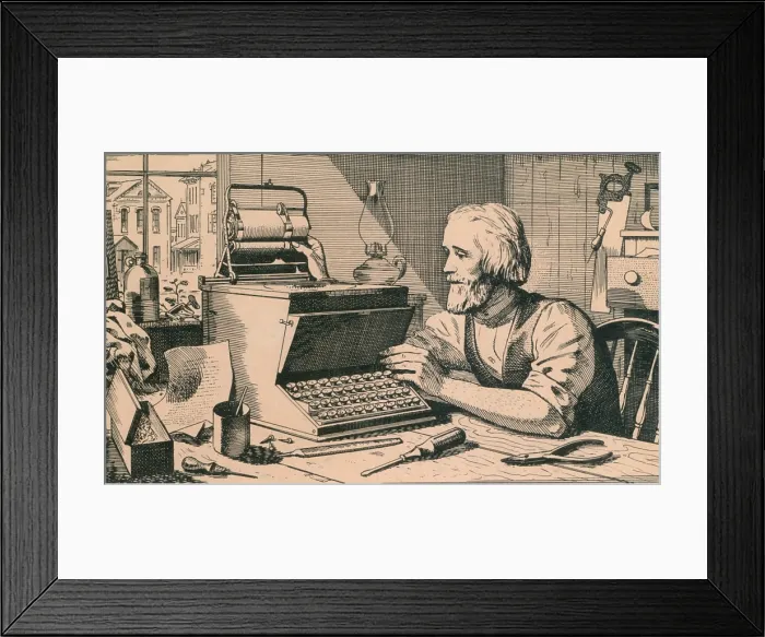 Framed Print : Christopher Latham Sholes (1819 -1890), worked from 1867 to 1872 to build the first commercially successful typewriter based on a patent held by himself and James Densmore