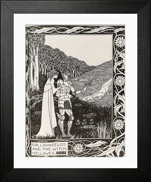 Framed Print : Sir Lancelot and the Witch Hellawes. Engraving from 'The Death of Arthur' by Sir Thomas Malory, edition illustrated by Aubrey Beardsley between 1892 and 1894. Modernism Framed Print : Sir Lancelot and the Witch Hellawes. Engraving from 'The Death of Arthur' by Sir Thomas Malory, edition illustrated by Aubrey Beardsley between 1892 and 1894. Modernism