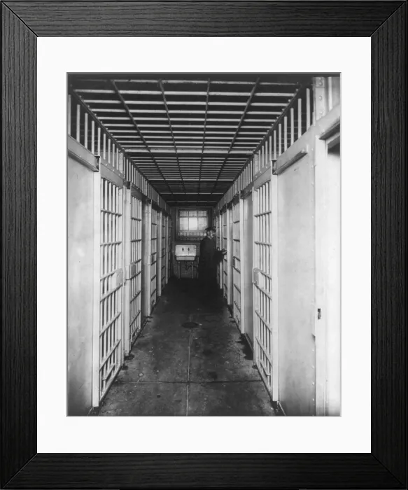 Framed Print : New York City, police department activities, cells in new Tenderloin station, photograph, 1908 Framed Print : New York City, police department activities, cells in new Tenderloin station, photograph, 1908
