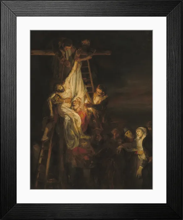 Framed Print : The Descent from the Cross, by workshop of Rembrandt van Rijn, 1650-52, Dutch painting, oil on canvas. Probably painted by Constantijn van Renesse (BSLOC_2016_6_236)