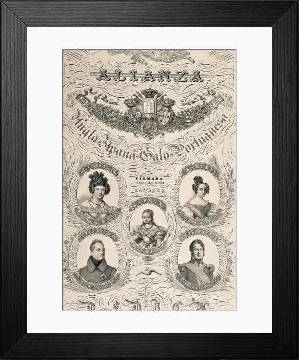 Framed Print : Spain (1834). Quadruple Alliance between Britain, Spain, France and Portugal, signed in Londres (22nd April 1834)
