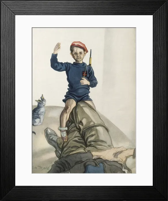 Framed Print : Spanish Civil War (1936-1939). 'The first gallops', drawing by Carlos Senz de Tejada published in the num. 10 of the magazine Vrtice (San Sebastin, March 1938). Drawing