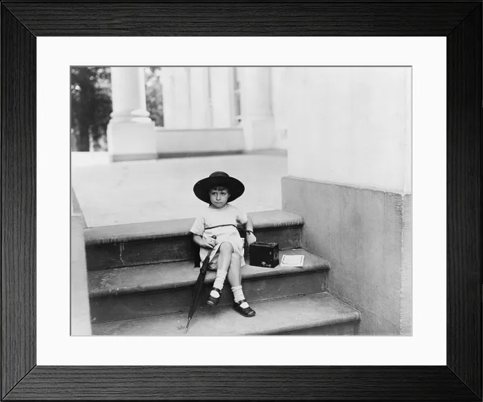 Framed Print : Waiting for the President, a young girl sits on the White House steps with a camera by her side waiting for President Warren G. Harding, photograph by Mrs. W Framed Print : Waiting for the President, a young girl sits on the White House steps with a camera by her side waiting for President Warren G. Harding, photograph by Mrs. W