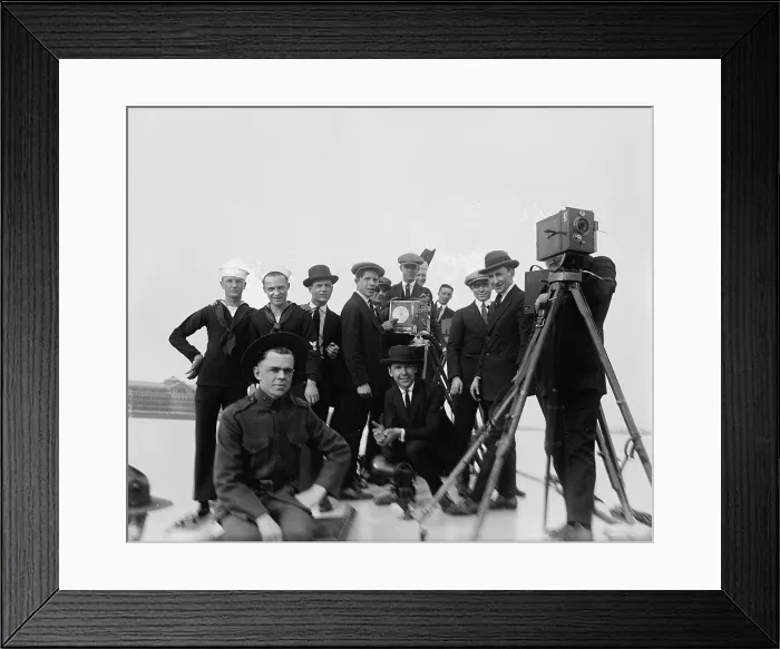 Framed Print : Camera men at Navy yard, circa 1910s Framed Print : Camera men at Navy yard, circa 1910s