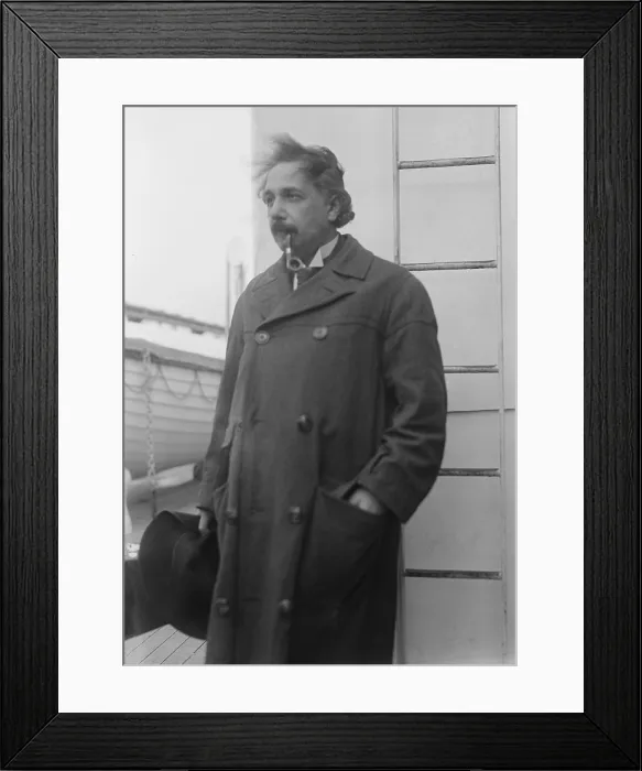 Framed Print : Albert Einstein (1879-1955), was a celebrity in the 1920s, when he was photographed on an Ocean Liner upon his arrival in New York. 1920s