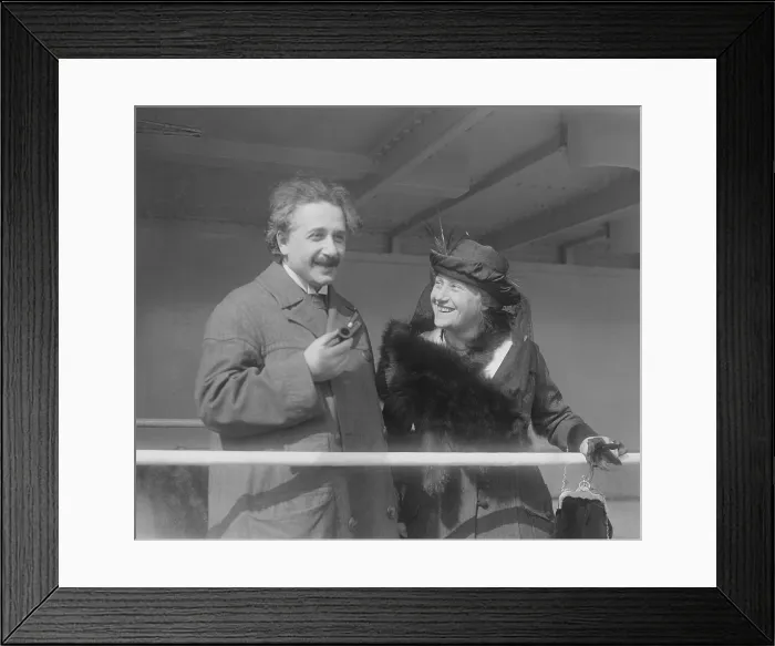 Framed Print : Albert Einstein (1879-1955), with his second wife, Elsa Lowenthal Einstein, as they arrive in New York on an Ocean Liner in the 1920s