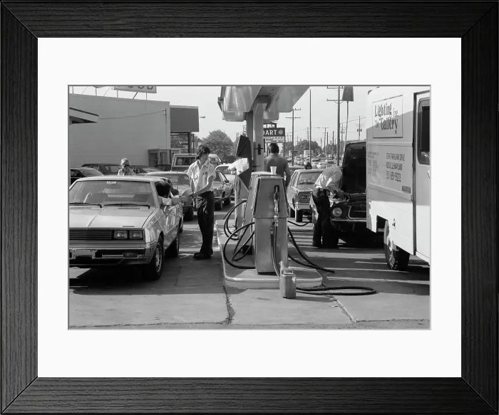 Framed Print : Gasoline lines due to the gasoline shortage, photograph by Warren K. Leffler, June 15, 1979