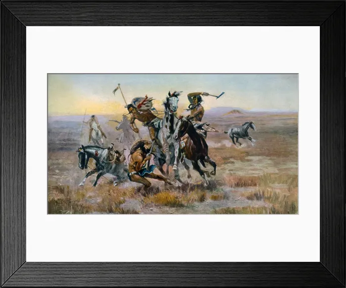 Framed Print : When Sioux and Blackfeet Met, battle between the Sioux and Blackfeet Indians, photomechanical print, by Charles M. Russell, 1902 Framed Print : When Sioux and Blackfeet Met, battle between the Sioux and Blackfeet Indians, photomechanical print, by Charles M. Russell, 1902