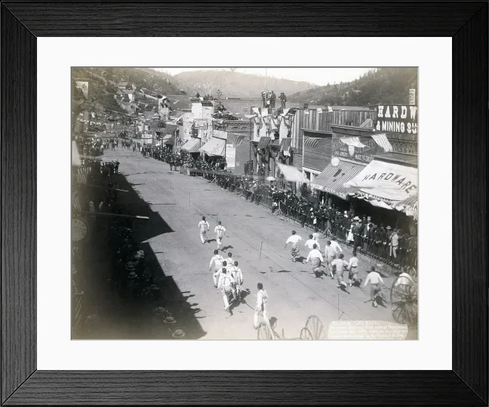Framed Print : The Race. The great Hub-and-Hub race at Deadwood, between the only two Chinese hose teams in the United States. Deadwood, Dakota Territory. photo by John C