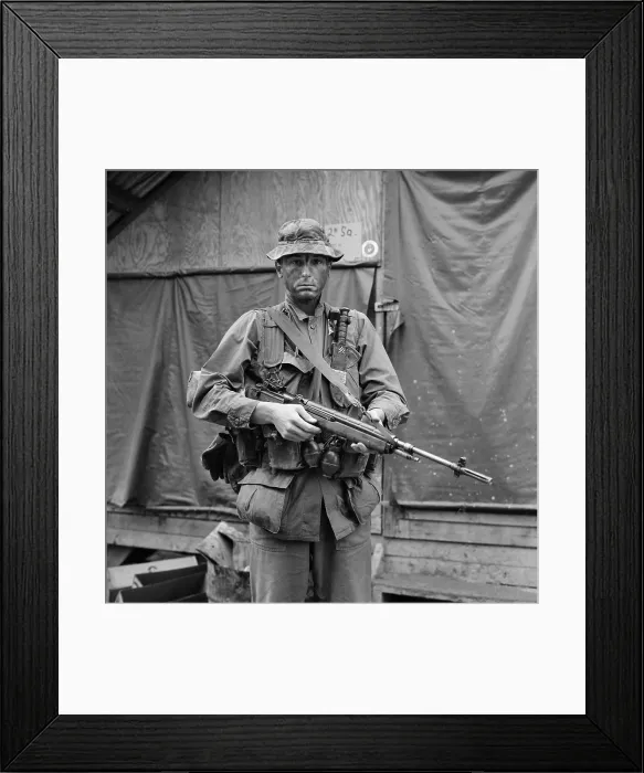 Framed Print : Vietnam War. US Marine Sergeant prepared to go into a field with a Reconnaissance Battalion. April 10, 1967 Framed Print : Vietnam War. US Marine Sergeant prepared to go into a field with a Reconnaissance Battalion. April 10, 1967