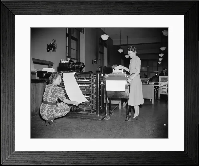 Framed Print : Old and new computers at the Census bureau in 1940 Framed Print : Old and new computers at the Census bureau in 1940