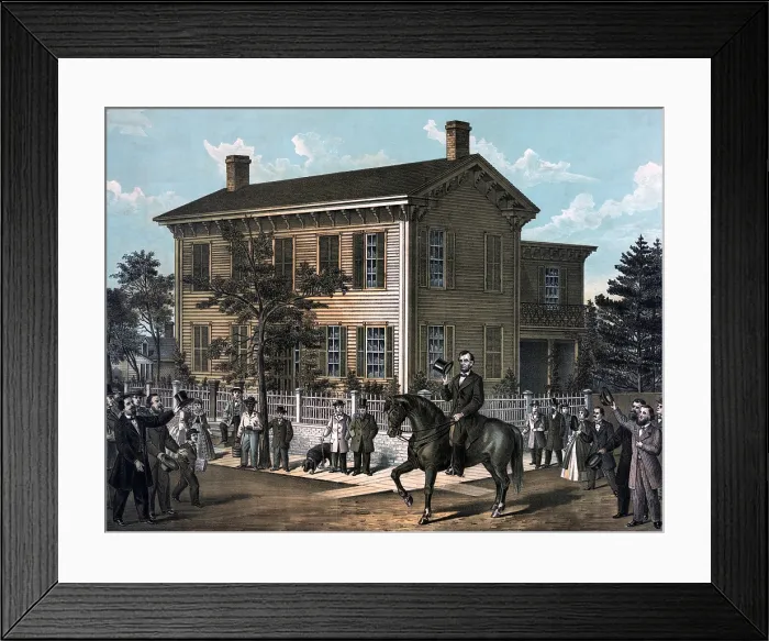 Framed Print : Abraham Lincoln (1809-1865) returning to his Springfield home after his successful campaign for the Presidency of the United States, in October, 1860
