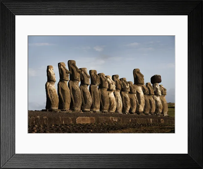 Framed Print : CHILE. VALPARAISO. Ahu Tongariki. Easter Island. Rapa Nui National Park. Rapa Nui National Park. Northeast coast. The 15 moais of Ahu Tongariki. Art of Oceania. Sculpture
