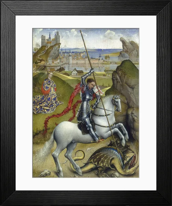 Framed Print : Saint George and the Dragon, by Rogier van der Weyden, 1432-35, Netherlandish painting, oil on canvas
