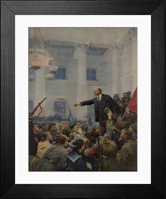 Framed Print : Lenin (1870-1924) declaring power of the Soviets, which was followed by an armed insurrection in St. Petersburg on October 25, 1917. Painting by Vladimir Aleksandrovich Serov Framed Print : Lenin (1870-1924) declaring power of the Soviets, which was followed by an armed insurrection in St. Petersburg on October 25, 1917. Painting by Vladimir Aleksandrovich Serov
