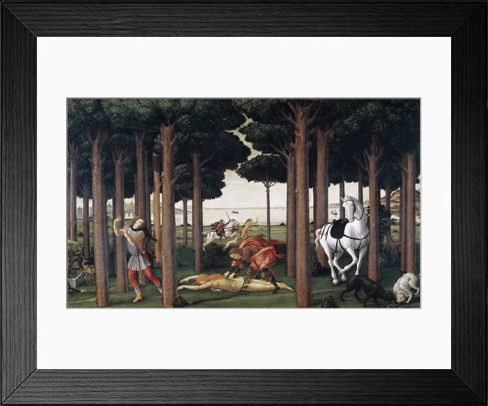 Framed Print : BOTTICELLI, Alessandro di Mariano dei Filipepi, also called Sandro (1445-1510). The Story of Nastagio degli Onesti: The Disembowelment of the Woman Pursued. 1468 Framed Print : BOTTICELLI, Alessandro di Mariano dei Filipepi, also called Sandro (1445-1510). The Story of Nastagio degli Onesti: The Disembowelment of the Woman Pursued. 1468