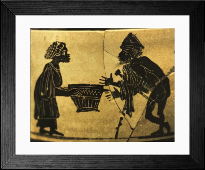 Framed Print : Circe offers her magic potion to Ulysses. 450 - 420 BC. Detail. Black-figure ceramic. Classical Greek art. Ceramics. UNITED KINGDOM. London. The British Museum. Proc: GREECE Framed Print : Circe offers her magic potion to Ulysses. 450 - 420 BC. Detail. Black-figure ceramic. Classical Greek art. Ceramics. UNITED KINGDOM. London. The British Museum. Proc: GREECE